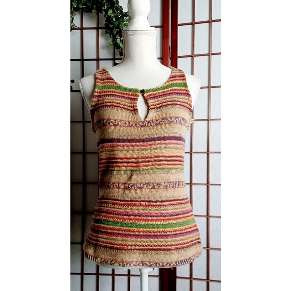 Lauren Ralph Lauren Sleeveless Aztec Inspired Knit Linen-Blend Top - Earthtones - Picture 11 of 15